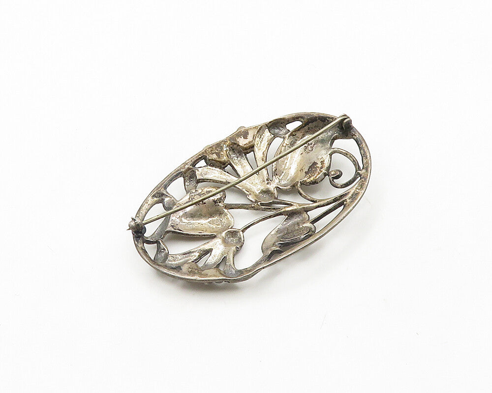 DANECRAFT 925 Silver  Vintage Dark Tone Floral Vine Motif Brooch Pin  BP7661