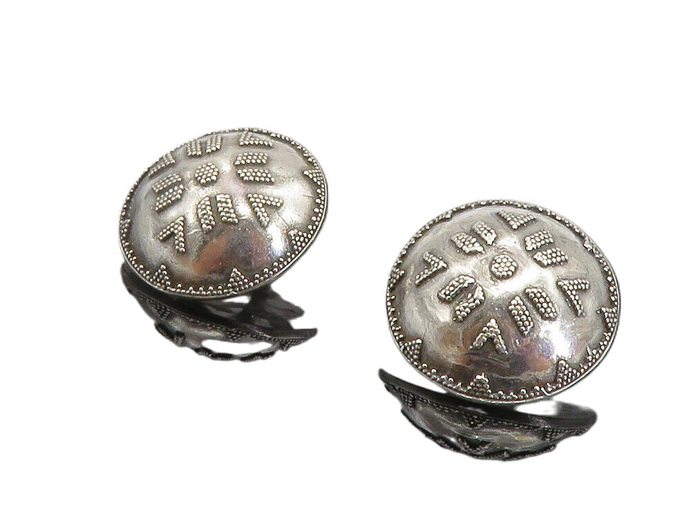 925 Sterling Silver  Vintage Modernist Non Pierce Dome Drop Earrings  EG2907