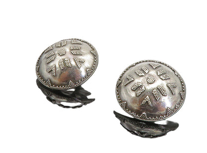 925 Sterling Silver  Vintage Modernist Non Pierce Dome Drop Earrings  EG2907