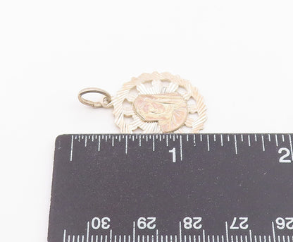 925 Sterling Silver Vintage Pendant VIOR Etched Holy Virgin Mary Medal  PT26398