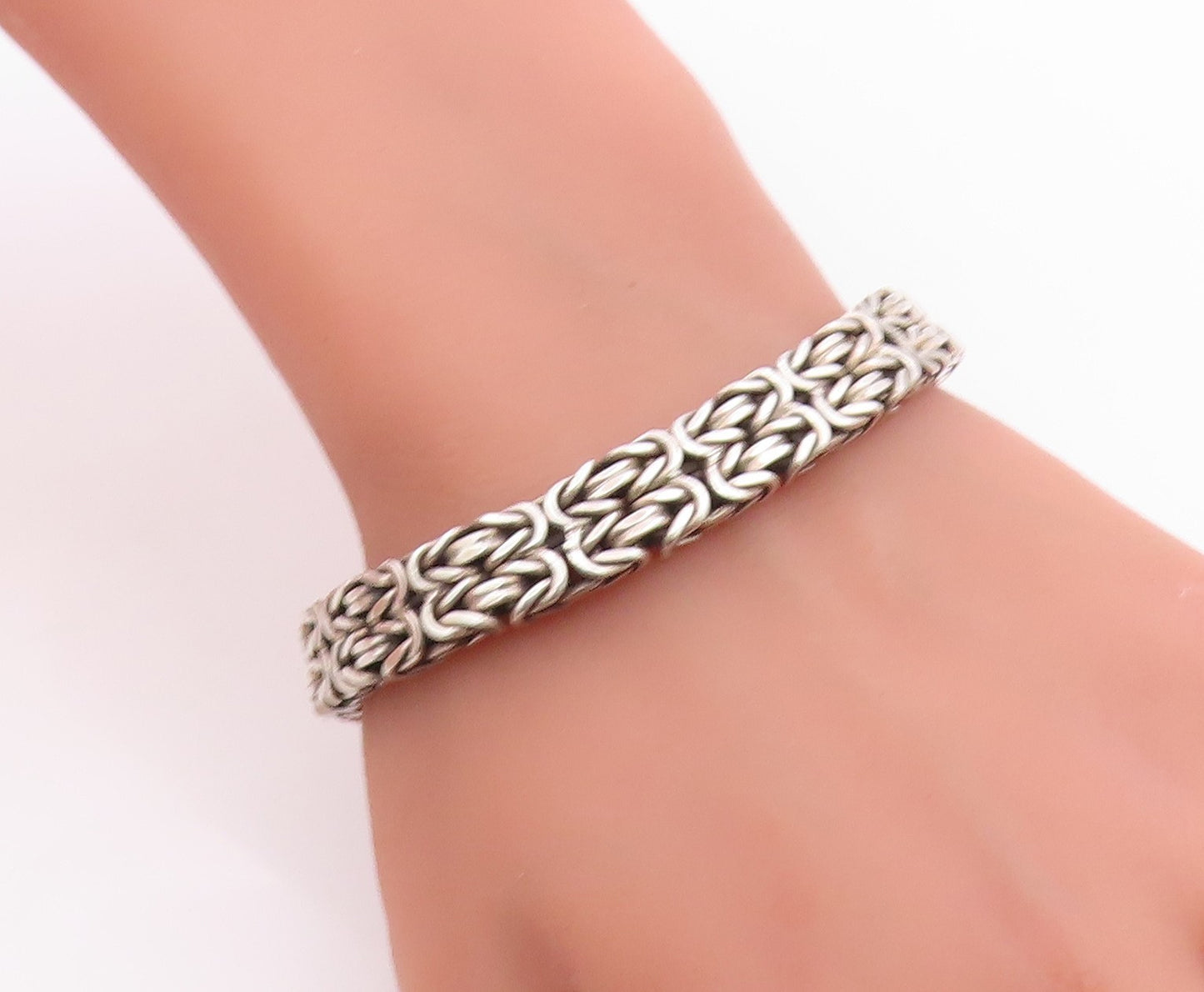 925 Sterling Silver Vintage Bracelet Classic Scrollwork Byzantine Chain  BT12053