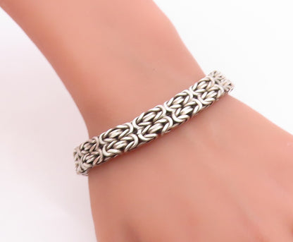 925 Sterling Silver Vintage Bracelet Classic Scrollwork Byzantine Chain  BT12053