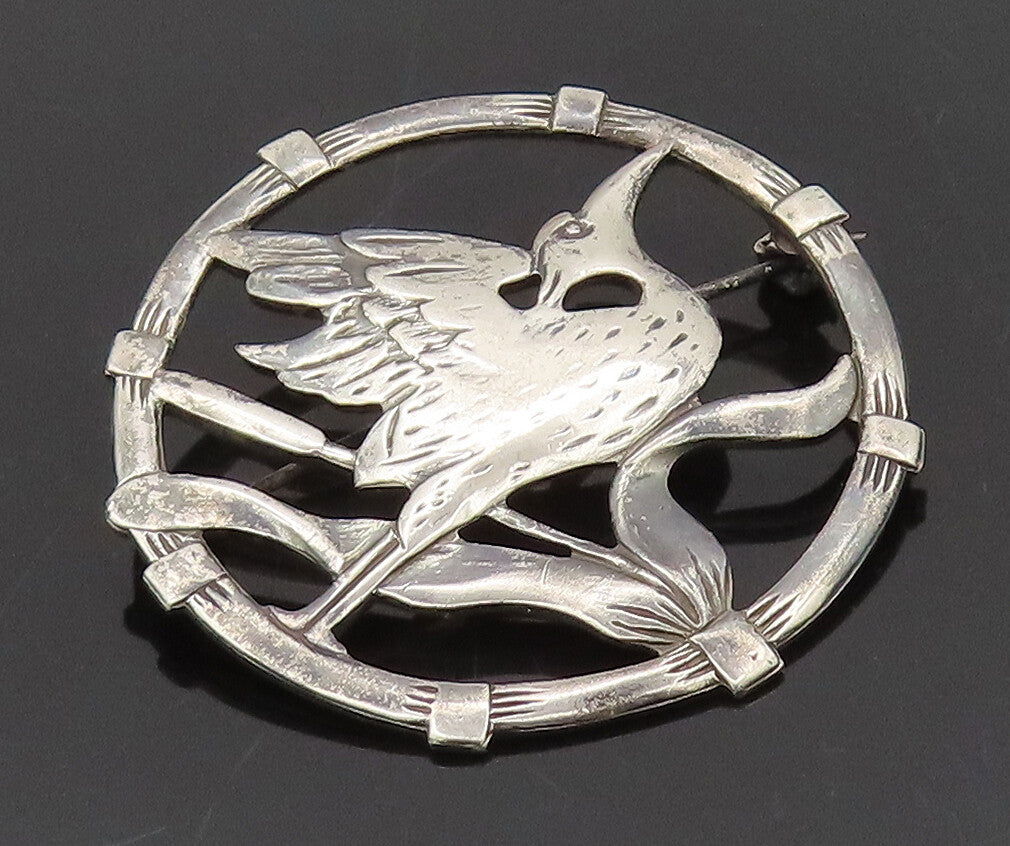 BRKS 925 Silver  Vintage Antique Stencil Cut Running Bird Brooch Pin  BP10402