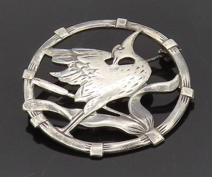 BRKS 925 Silver  Vintage Antique Stencil Cut Running Bird Brooch Pin  BP10402