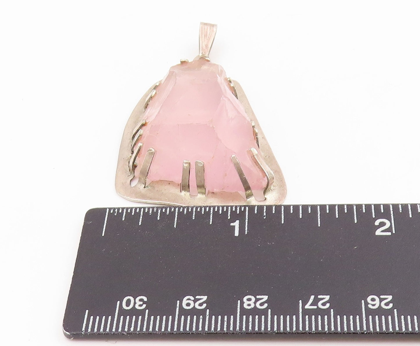 925 Sterling Silver Vintage Pendant Modernist Pink Rose Quartz Locket  PT25642