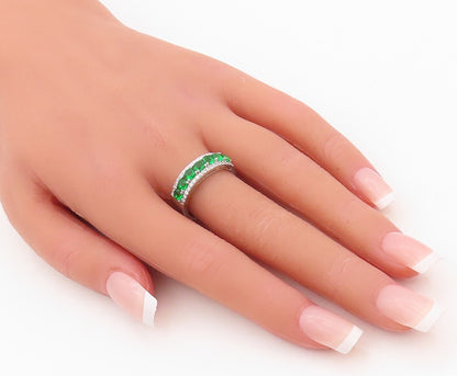 925 Sterling Silver Vintage Ring Round Cut Green & White CZ Bands Sz 7.5 RG30325