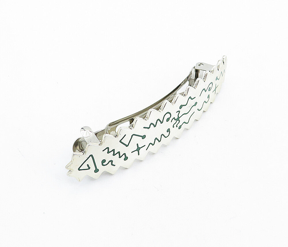 MEXICO 925 Sterling Silver  Vintage Enamel Pattern Serrated Hair Clip  TR1174