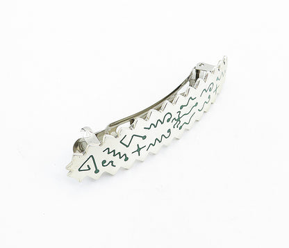 MEXICO 925 Sterling Silver  Vintage Enamel Pattern Serrated Hair Clip  TR1174