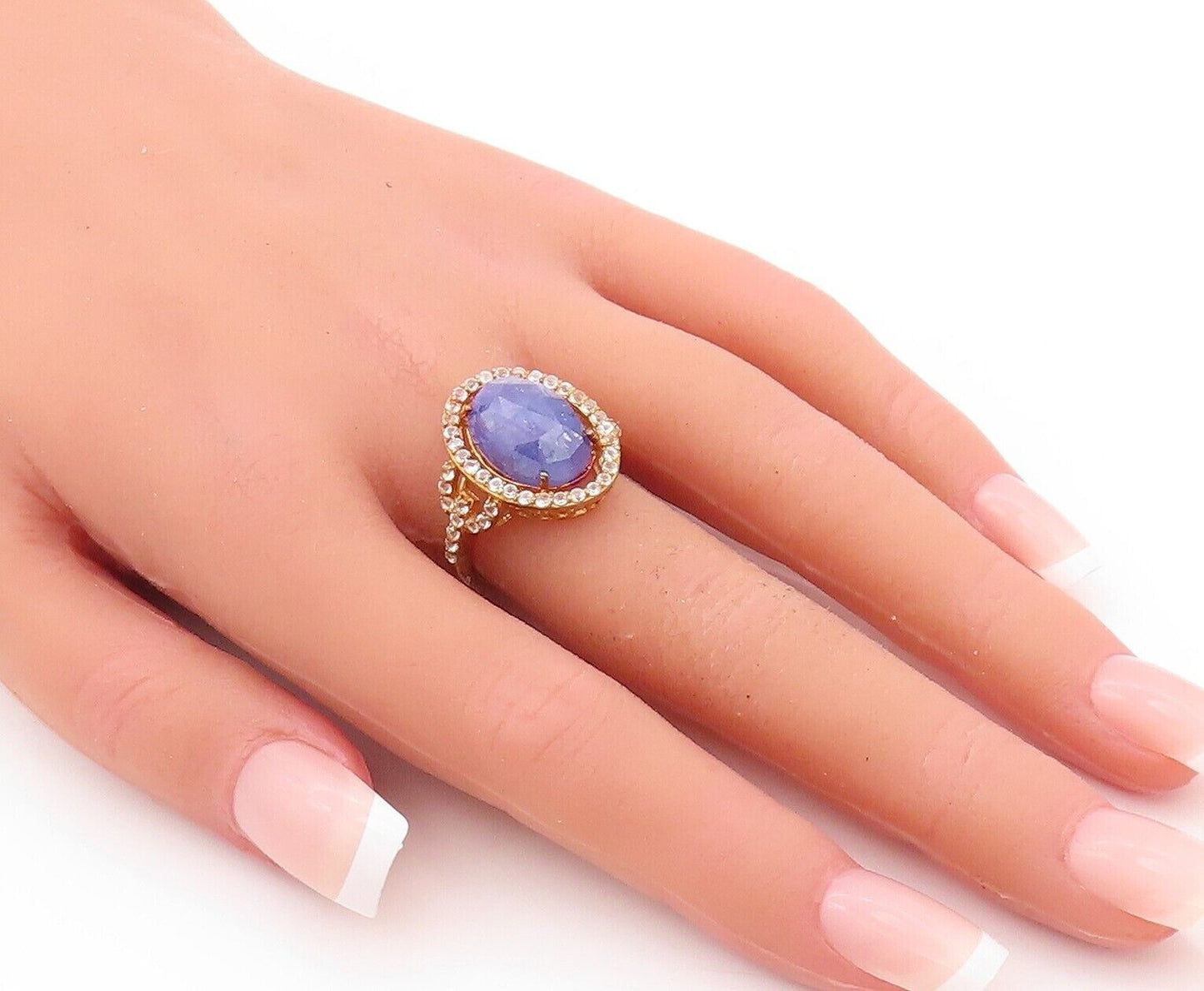 925 Sterling Silver Vintage Ring Gold Plated Tanzanite & Topaz  Sz 7  RG30019