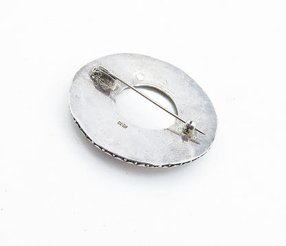 925 Sterling Silver  Vintage Mother Of Pearl Circle Pattern Brooch Pin  BP1644