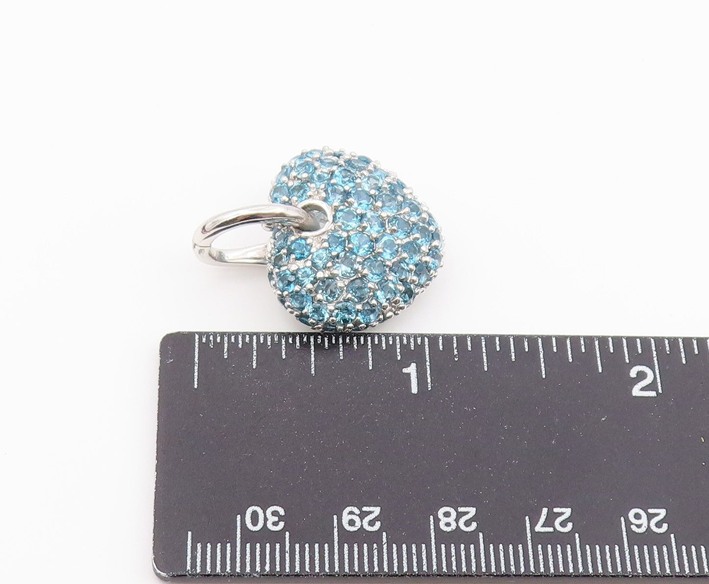 925 Sterling Silver Vintage Pendant Elegant Blue Topaz Love Heart Charm  PT26421