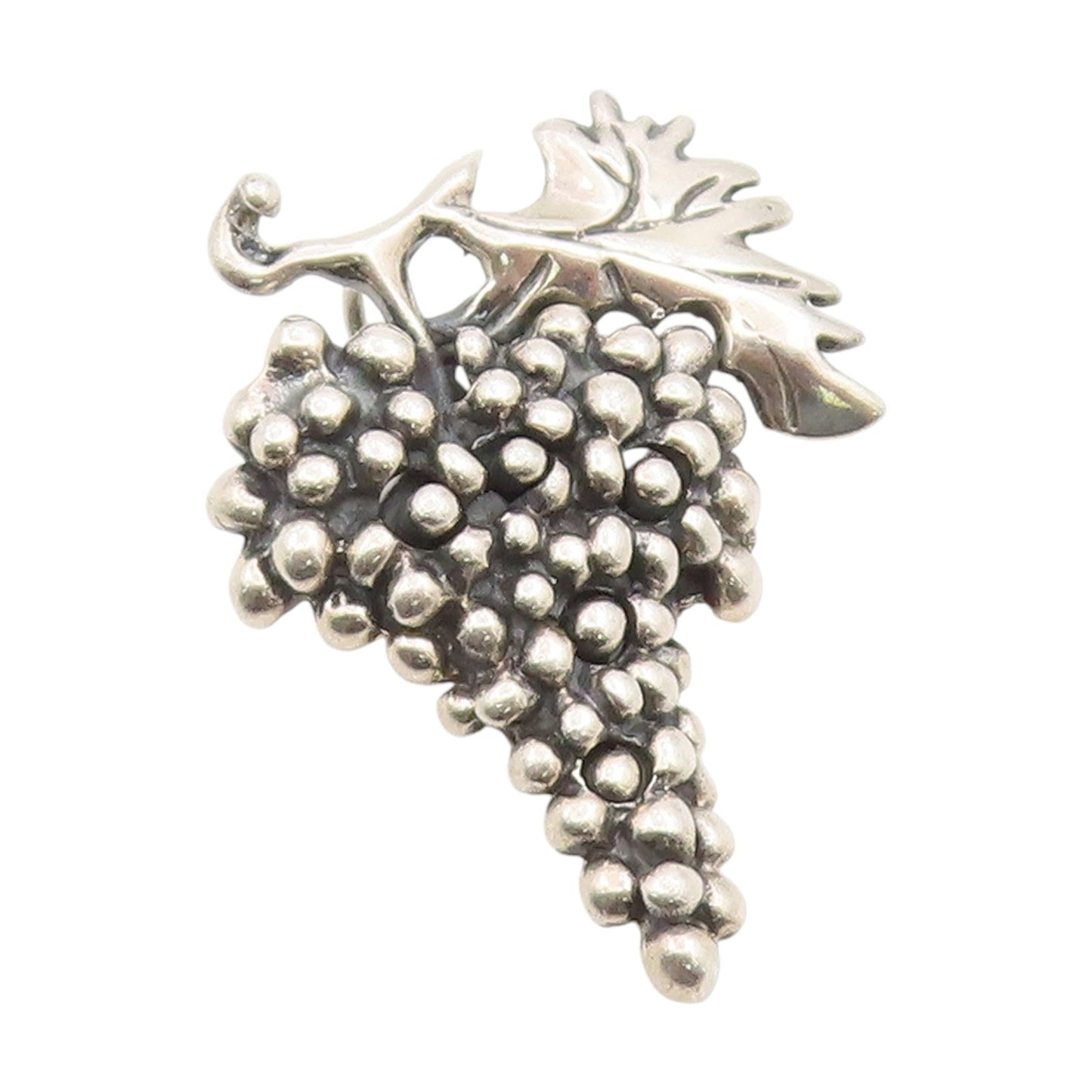 925 Sterling Silver Vintage Pendant Carved Grape Cluster With Leaf Charm PT25476