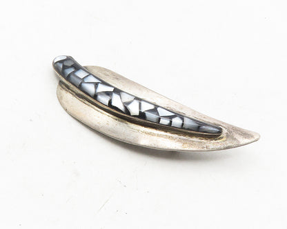 ISRAEL 925 Silver  Vintage Mother Of Pearl Mosaic Leaf Brooch Pin  BP4000