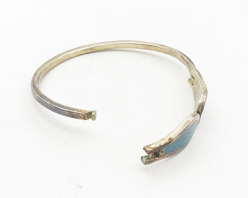 MEXICO 925 Silver  Vintage Inlaid Crushed Turquoise Bangle Bracelet  BT4180