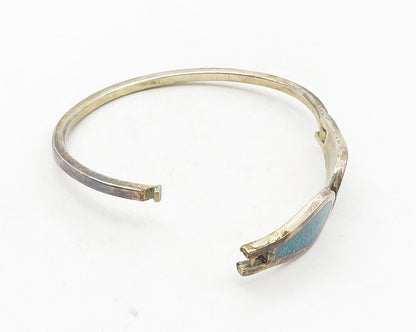 MEXICO 925 Silver  Vintage Inlaid Crushed Turquoise Bangle Bracelet  BT4180