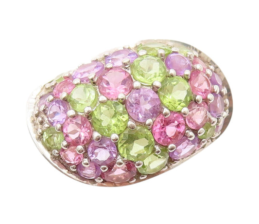 925 Sterling Silver Vintage Ring Designer Multi Color CZ Inlay  SZ 8  RG31983