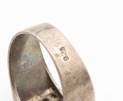 925 Sterling Silver Vintage Ring CZ Etched Geometric Grid Band  Sz 11.5  RG36871