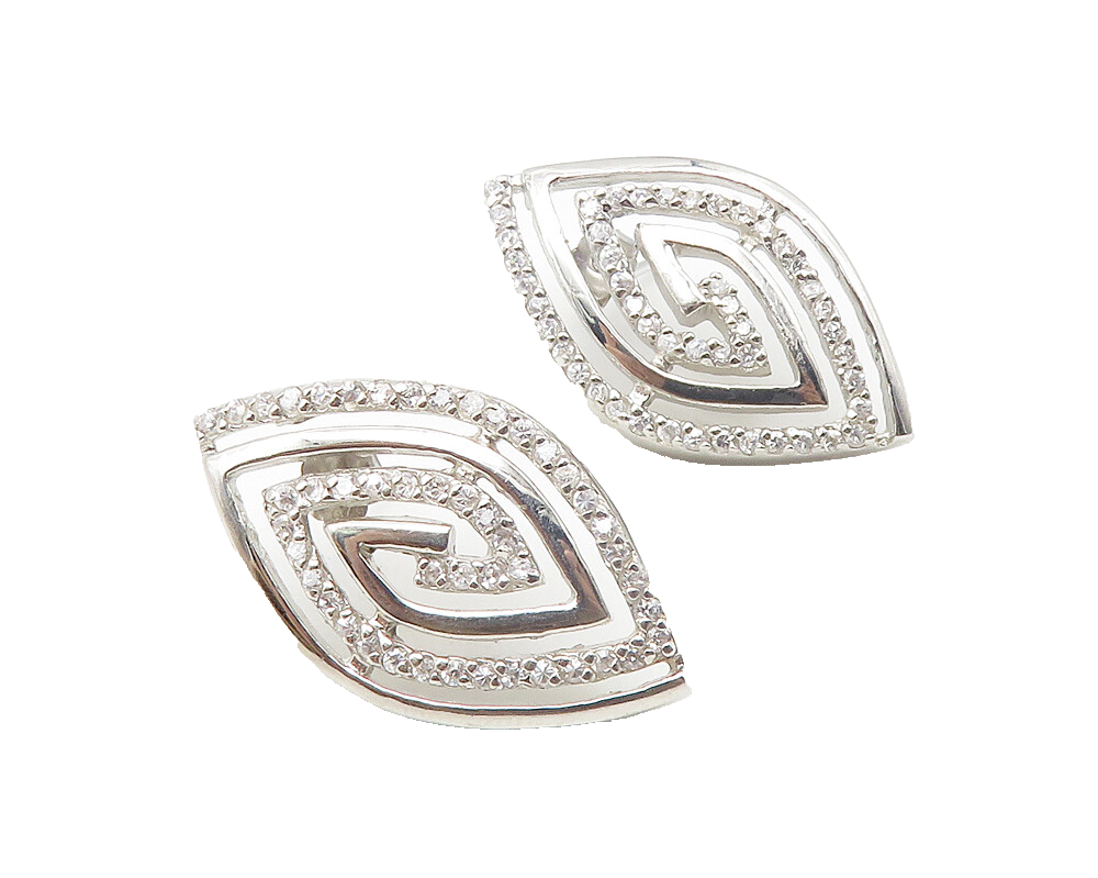925 Sterling Silver  Shiny Topaz Diamond Shape Spiral Drop Earrings  EG5544