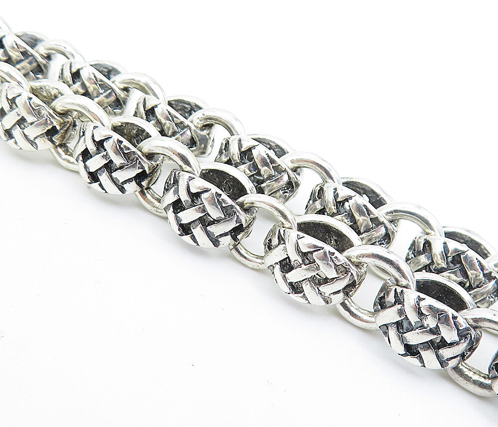 925 Sterling Silver  Vintage Shiny Basket Weave Link Chain Bracelet  BT2114