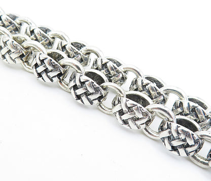 925 Sterling Silver  Vintage Shiny Basket Weave Link Chain Bracelet  BT2114