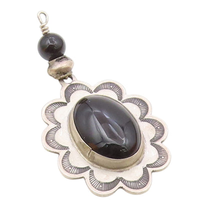 NAVAJO 925 Sterling Silver  Vintage Cabochon Cut Floral Motif Pendant  PT12824