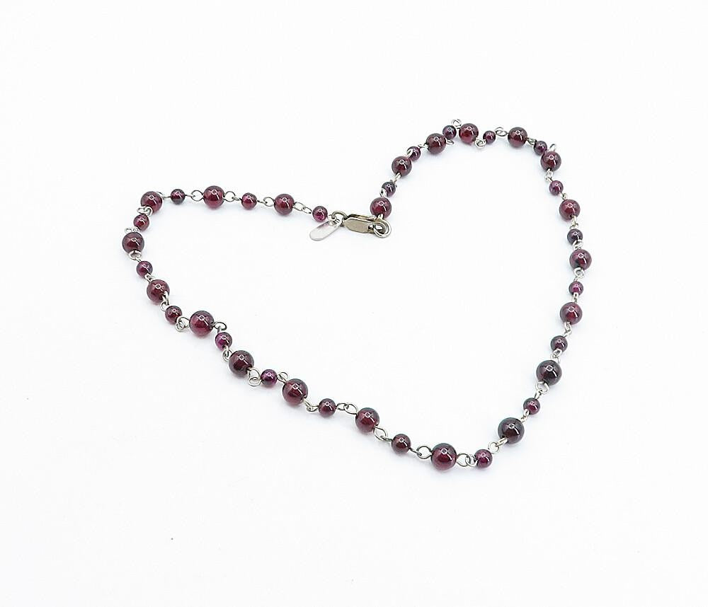 925 Sterling Silver Vintage Red Topaz Ball Beaded Chain Necklace NE1127