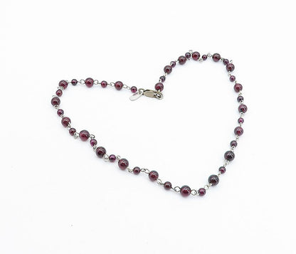 925 Sterling Silver Vintage Red Topaz Ball Beaded Chain Necklace NE1127