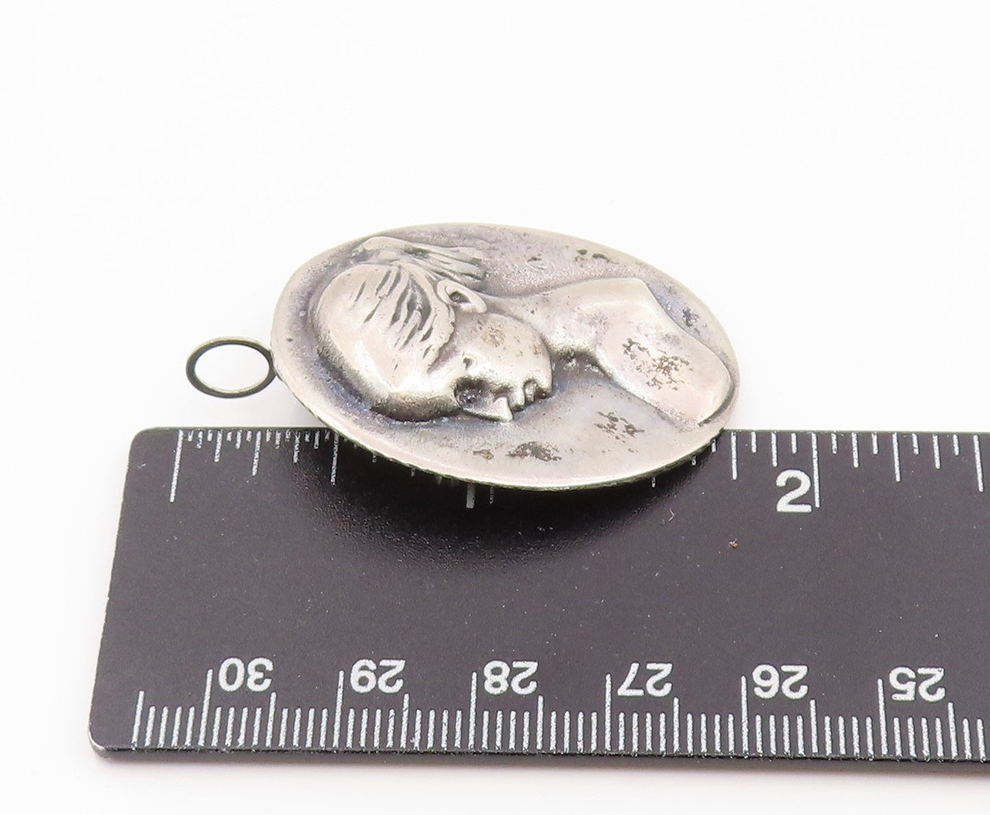 925 Sterling Silver Vintage Brooch Pin Modernist Carved Lady Profile  BP12367