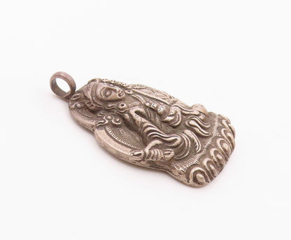 925 Sterling Silver  Vintage Antique Oxidized Religious Figure Pendant PT10298