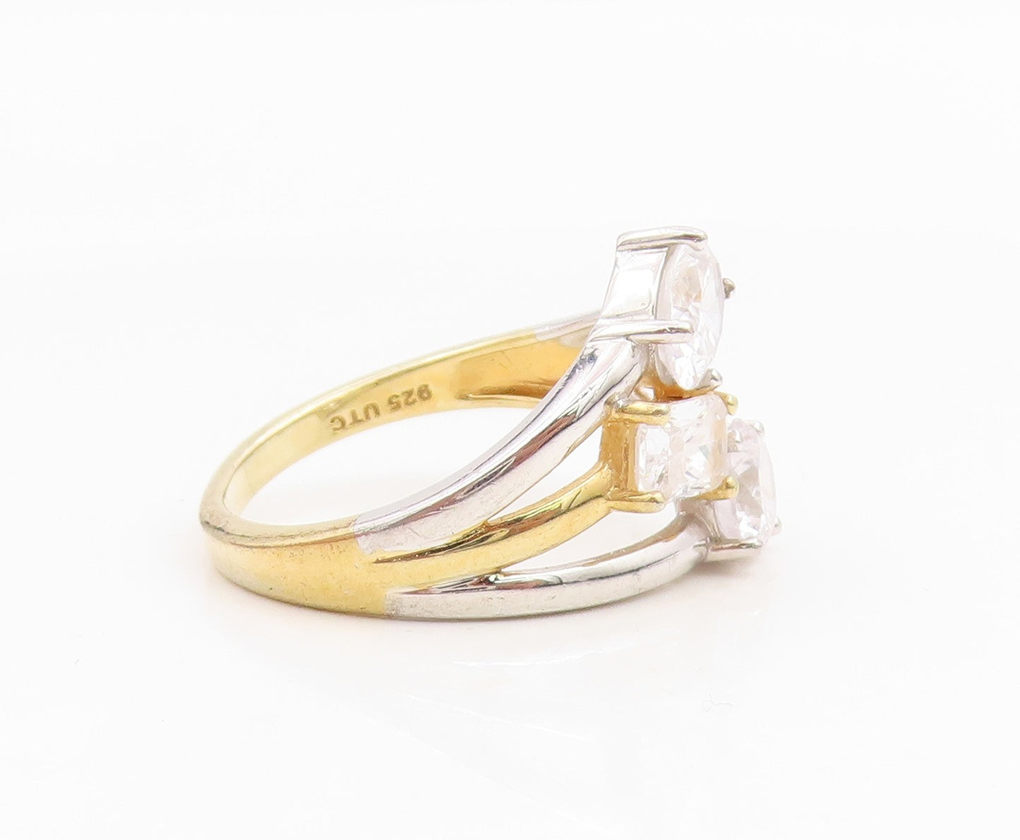 925 Sterling Silver Vintage Ring Multi Shape CZ Two Tone Band  Sz 9  RG35002