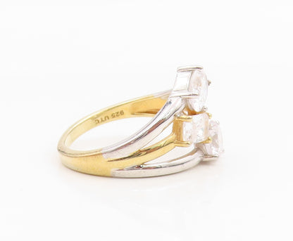 925 Sterling Silver Vintage Ring Multi Shape CZ Two Tone Band  Sz 9  RG35002