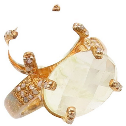 925 Sterling Silver Vintage Ring Gold Plated Diamonds & Gemstone  Sz 8  RG30955