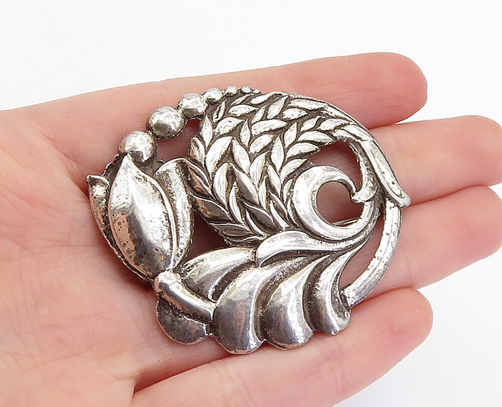 925 Sterling Silver  Vintage Antique Floral Wheat Leaf Brooch Pin  BP2480