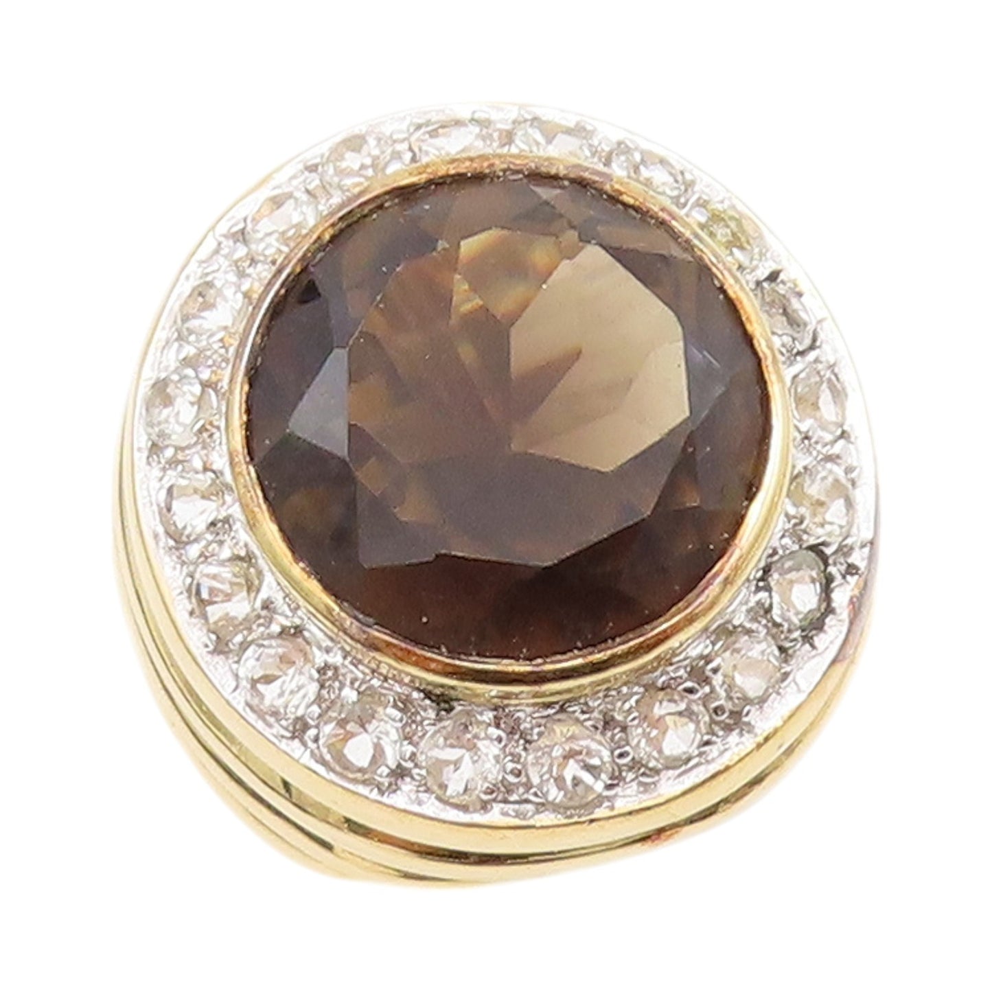 925 Sterling Silver Vintage Ring Gold Plated Smokey Quartz & CZ  Sz 7.5  RG33066