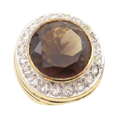 925 Sterling Silver Vintage Ring Gold Plated Smokey Quartz & CZ  Sz 7.5  RG33066