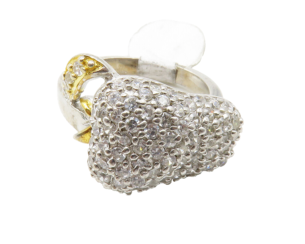 925 Sterling Silver  Cubic Zirconia 2 Tone Fruit Cocktail Ring Sz 6  RG13780
