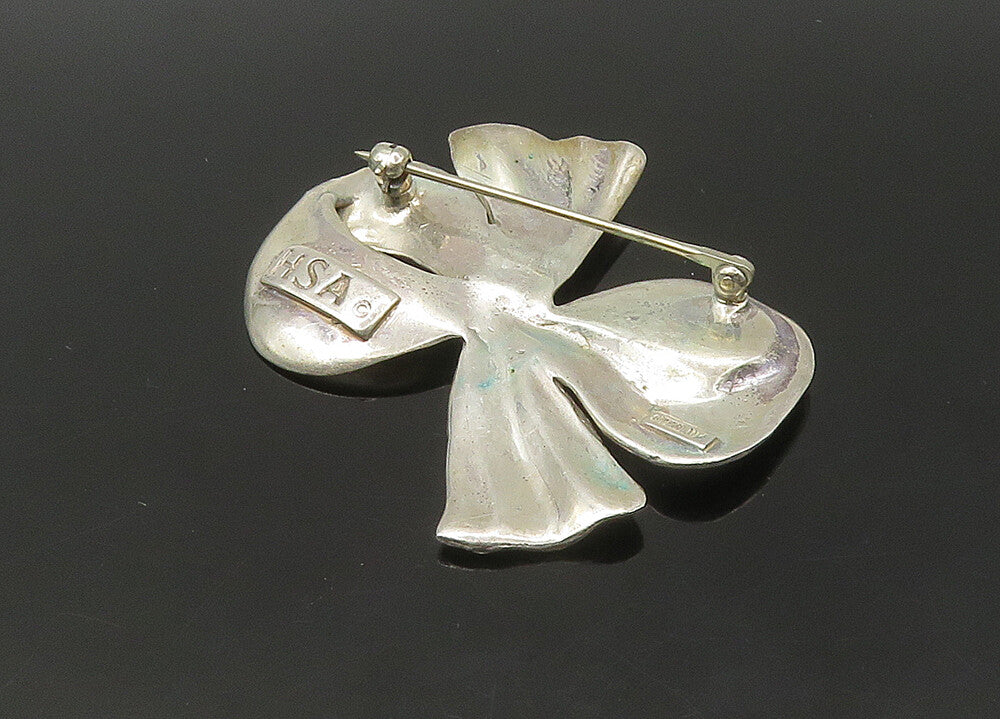 HSA 925 Sterling Silver  Vintage Shiny Bow Tied Ribbon Brooch Pin  BP8913