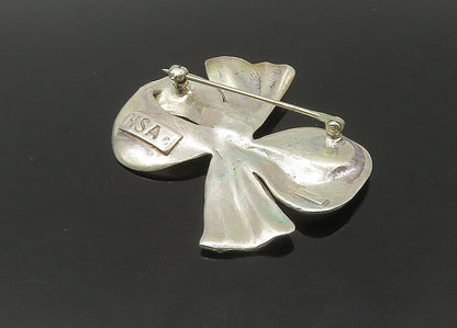 HSA 925 Sterling Silver  Vintage Shiny Bow Tied Ribbon Brooch Pin  BP8913