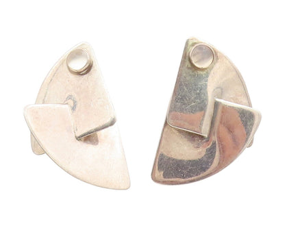 925 Sterling Silver Vintage Earrings GFMW Round Moonstone Abstract Stud  EG13892