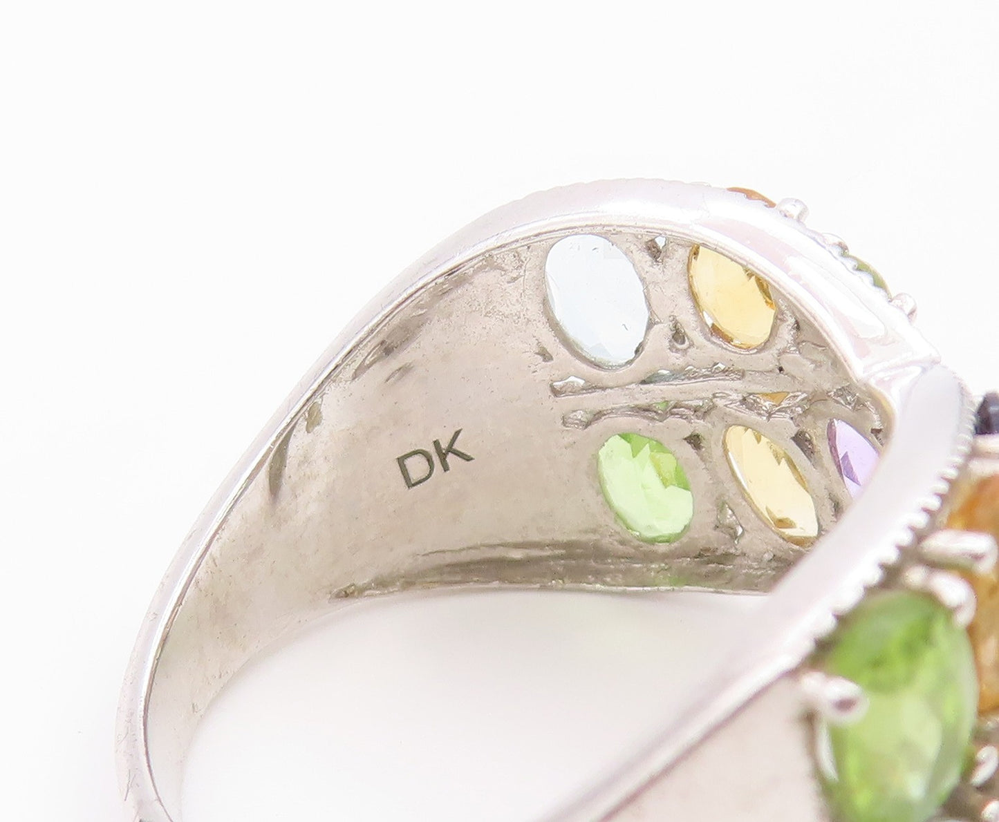 925 Sterling Silver Vintage Ring Multi Gemstone Crossover Band  Sz 10  RG36459