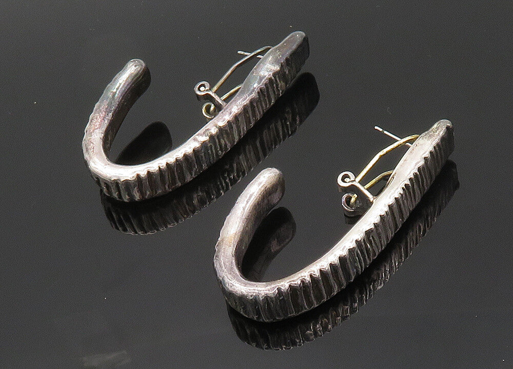 ISRAEL 925 Sterling Silver Vintage Dark Tone Sculpted JHoop Earrings EG10027