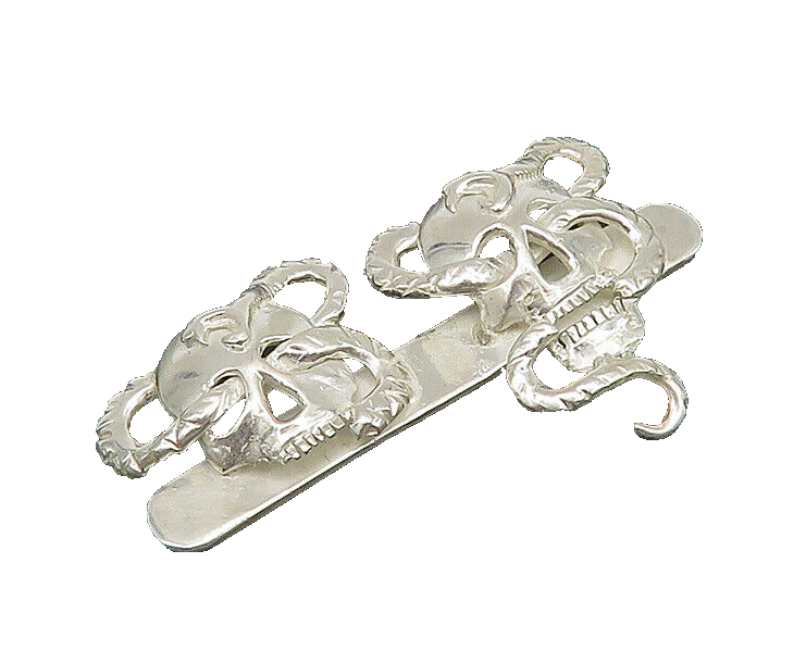 925 Sterling Silver  Vintage Skeleton Head With Snakes Brooch Pin  BP8179