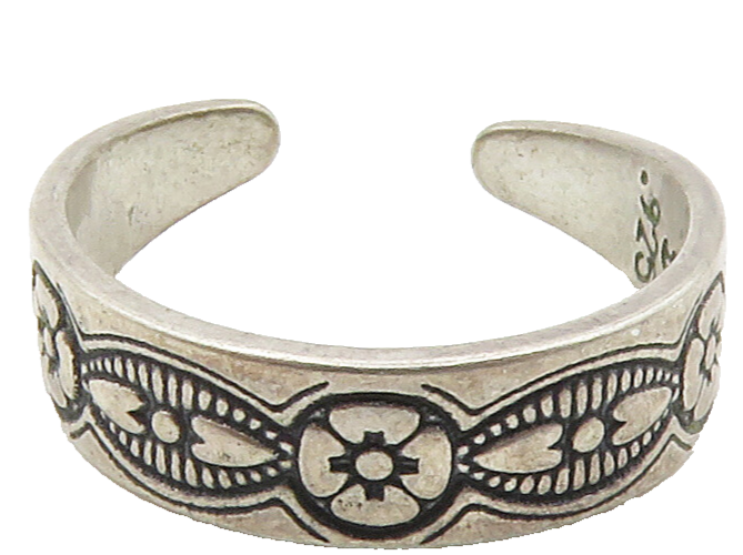 SHUBE 925 Sterling Silver Vintage Floral Pattern Petite Band Ring Sz 5.5 RG15238