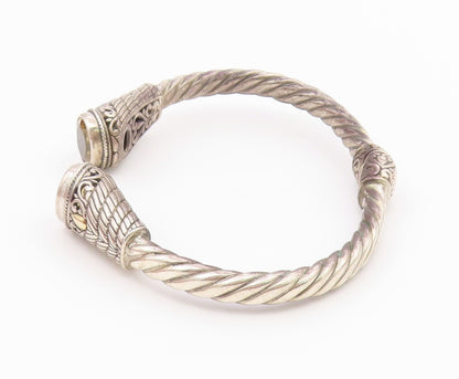 925 Sterling Silver & 18K GOLD  Vintage Citrine Twist Cuff Bracelet  BT8647