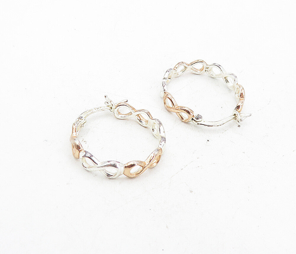 IBB 925 Sterling Silver  Shiny Two Tone Infinity Pattern Hoop Earrings  EG4112