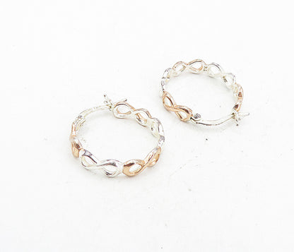 IBB 925 Sterling Silver  Shiny Two Tone Infinity Pattern Hoop Earrings  EG4112