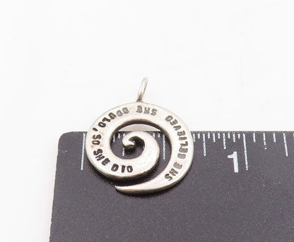 925 Sterling Silver Vintage Pendant She Believed So She Did Spiral Charm PT25380
