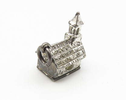 925 Sterling Silver  Vintage Topaz Church House Motif Drop Pendant  PT8360