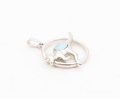 925 Sterling Silver Vintage Fire Opal Kangaroo Jumping Circle Pendant PT21151