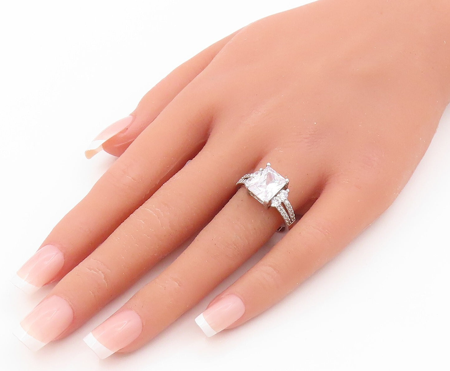 925 Sterling Silver Vintage Ring Square Cutout Neck CZ Inlay  Sz 9.5  RG31813